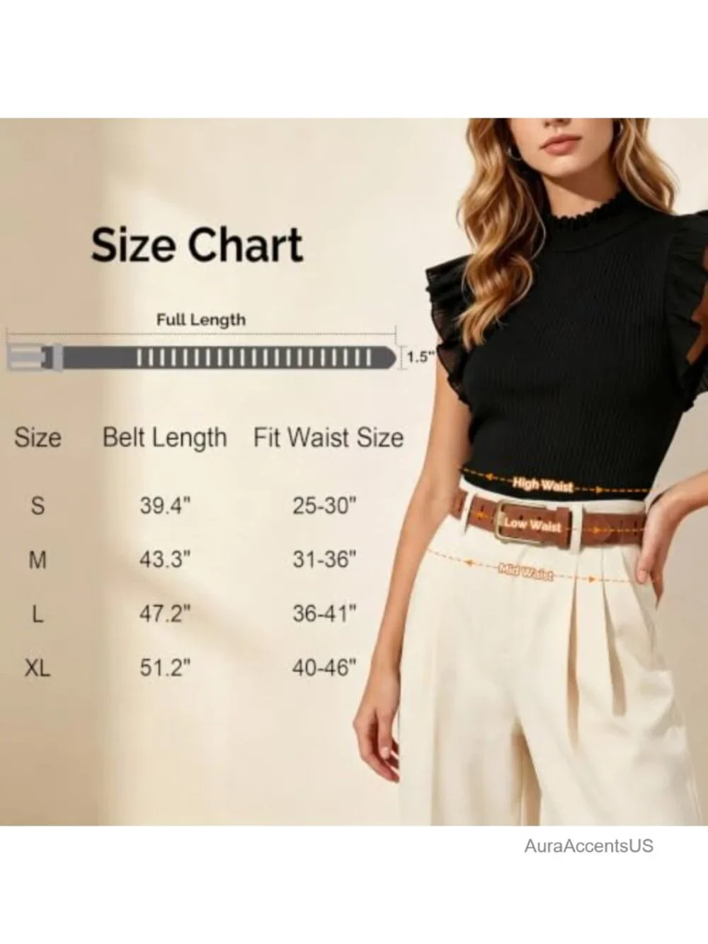 Women's Genuine Leather Western Belt with Vintage Gold Buckle, 1.5